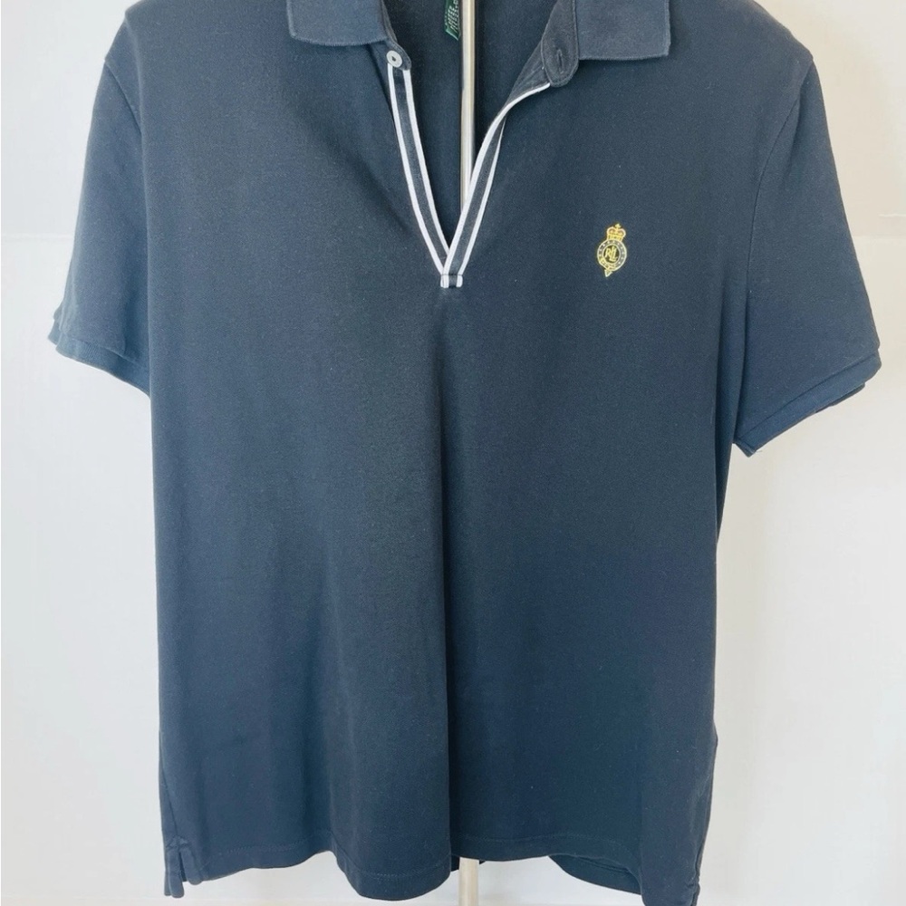 Lauren Ralph Lauren Active Black Polo Shirt L Crest Logo Cotton Stretch